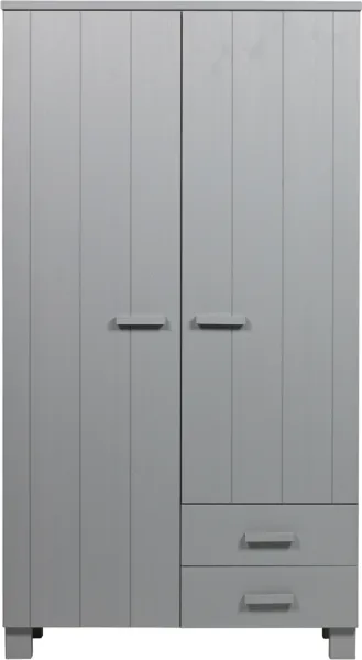 Dennis, Kleiderschrank mit zwei Schubladen, grau, H202x55x111 cm, Kiefer