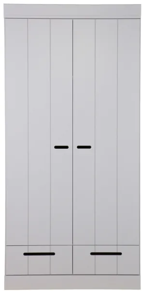 Connect, Kleiderschrank, 2 Türen und 2 Schubladen, grau, H195x53x94 cm, Kiefer