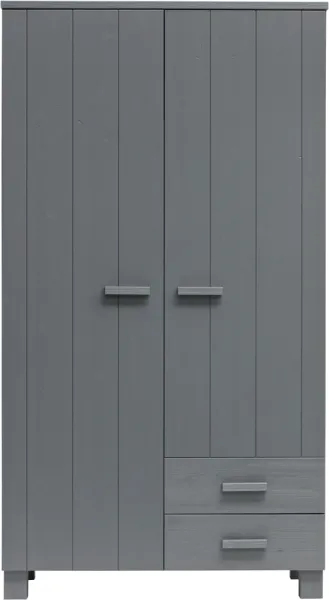 Dennis, Kleiderschrank mit zwei Schubladen, dunkelgrau, H202x55x111 cm, Kiefer