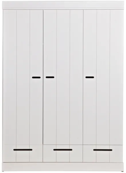 Connect, Kleiderschrank, 3 Türen und 3 Schubladen, weiß, H195x53x140 cm, Kiefer